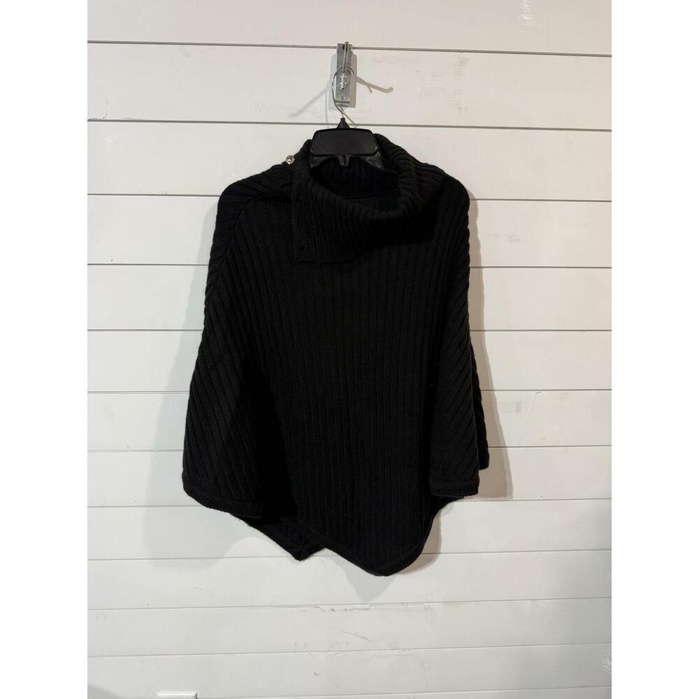 Michael Kors Women's Black Wide Rib Button Turtleneck Poncho One Size - Picture 7 of 7